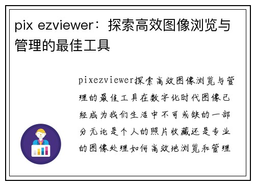 pix ezviewer：探索高效图像浏览与管理的最佳工具